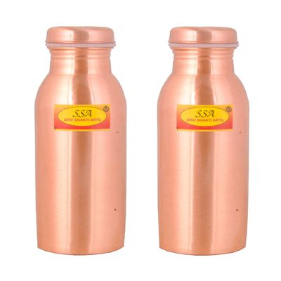 SHIV SHAKTI ARTS Pure Copper Bottle Kids Bottle Joint less Sleek Leak proof | 500 ml| Office Bottle | Gym Bottle | Yoga Bottle | Home | Kitchen | Trekking Bottle |for Ayurveda Benefits (2 Pcs)