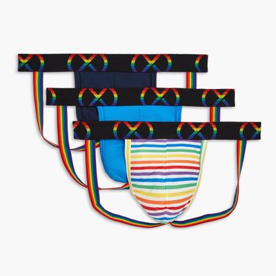 2(X)IST (X Sport Mesh Pride 3-Pack Jock Strap Varsity Navy/Electric Blue/Rainbow Stripe LG