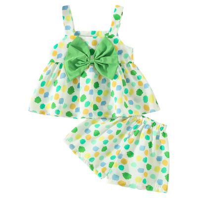 Baby Girl Clothes And Shoes Summer Toddler Girls Sleeveless Bowknot Dot Prints Tops Shorts Two (Green, 6-12 Months)