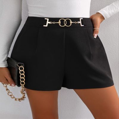 ABZEKH Shorts for Women Shorts Women's Shorts High Waist Chain Detail Shorts Shorts (Color : Black, Size : X-Large)