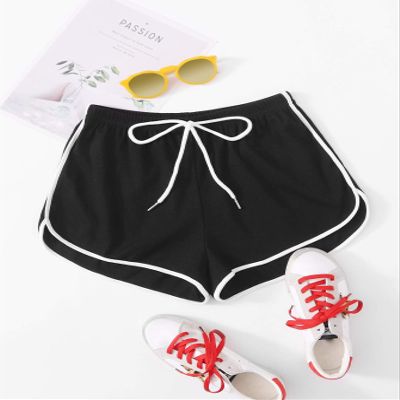 ABZEKH Shorts for Women Shorts Women's Shorts Knot Front Contrast Binding Dolphin Shorts Shorts (Color : Black, Size : X-Small)