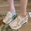 SACFOF Women's Floral Embroidery Breathable Mesh Sneakers Summer Platform Shoes Hidden Wedge High Top Walking Sneakers view 3