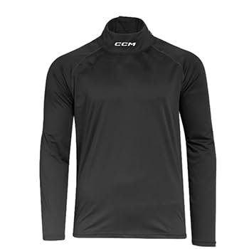 CCM Hockey Compression Long Sleeve Neck Protect Shirt, Cut Resistant, Youth (Youth Medium / 10"-12.5" Neck Size) Black