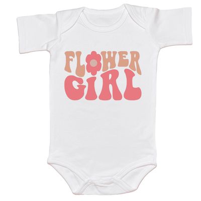 Groovy Flower Girl A Bridesmaid Proposal Flower Girl Tops for Toddler Little Girl Kids Wedding T-Shirt (0-6 Months, FLOWER GIRL-Romper)