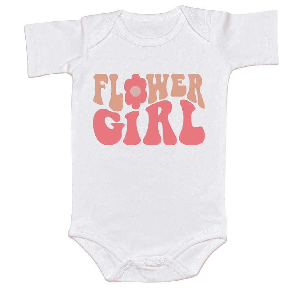 Groovy Flower Girl A Bridesmaid Proposal Flower Girl Tops for Toddler Little Girl Kids Wedding T-Shirt (0-6 Months, FLOWER GIRL-Romper)