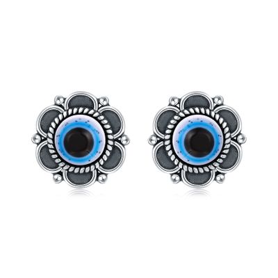 925 Sterling Silver Evil Eye Stud Earrings for Women Vintage Blue Third Eye Ear Stud Lucky Protection Jewelry Gifts (Style A)