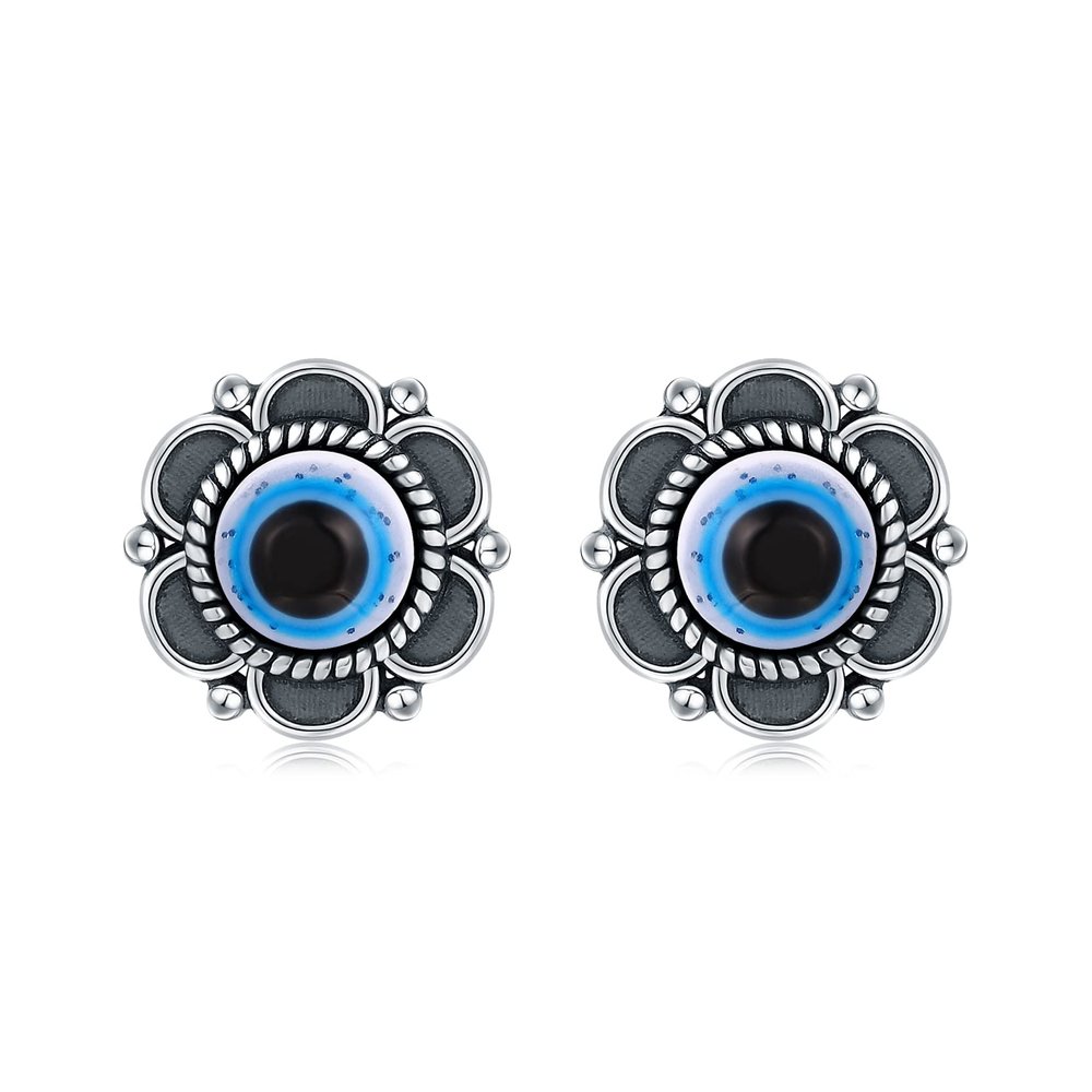 925 Sterling Silver Evil Eye Stud Earrings for Women Vintage Blue Third Eye Ear Stud Lucky Protection Jewelry Gifts (Style A)