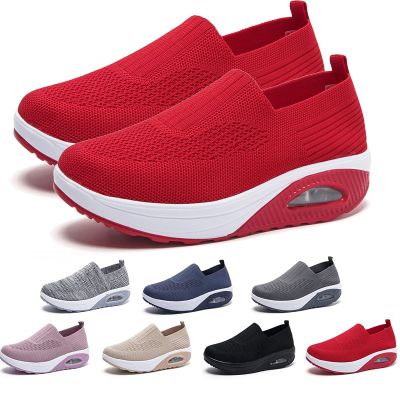 AODGHC Women's Orthopedic Sneakers, Comfortable Air Cushion Walking Shoes, Slip On Shoes (US 6, Red)