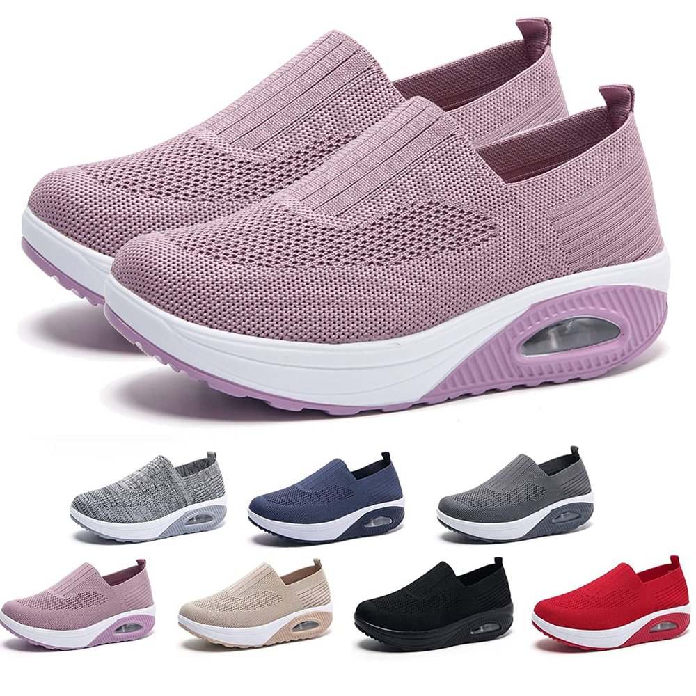AODGHC Women's Orthopedic Sneakers, Comfortable Air Cushion Walking Shoes, Slip On Shoes (US 8, Pink)