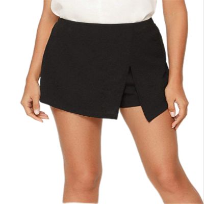 BFXLMKI Women's Shorts Elastic Waist Split Front Skort (Color : Black, Size : Medium)