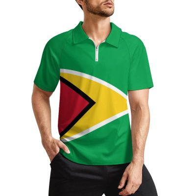 Guyana Flag Men's Polo Shirts Short Sleeve Golf T-Shirts Tops Zip Casual Sportswear M