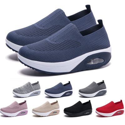 AODGHC Women's Orthopedic Sneakers, Comfortable Air Cushion Walking Shoes, Slip-On Sneakers for Women (US 6, Navy Blue)