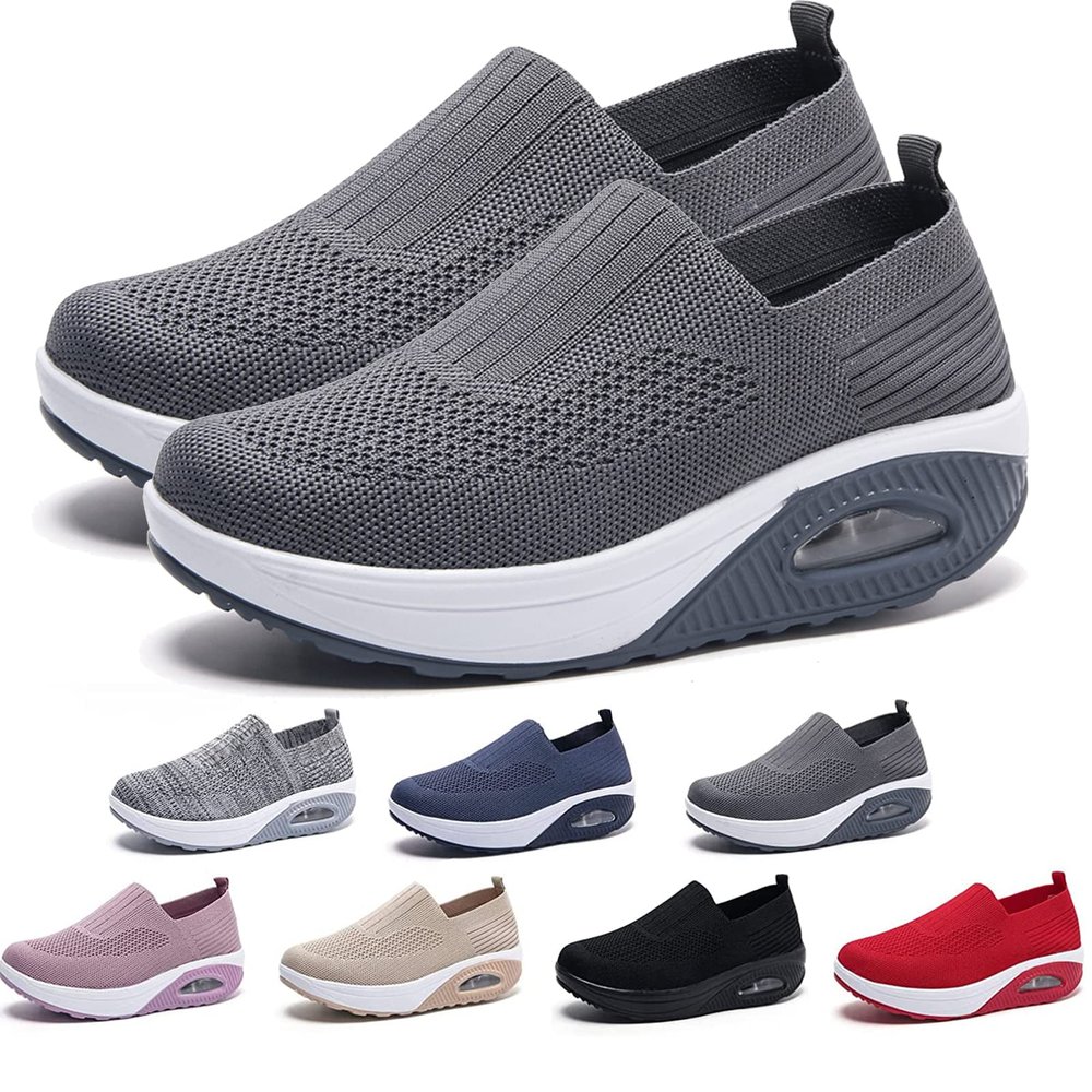 AODGHC Women's Orthopedic Sneakers, Comfortable Air Cushion Walking Shoes, Slip On Shoes (US 6, Dark Gray)