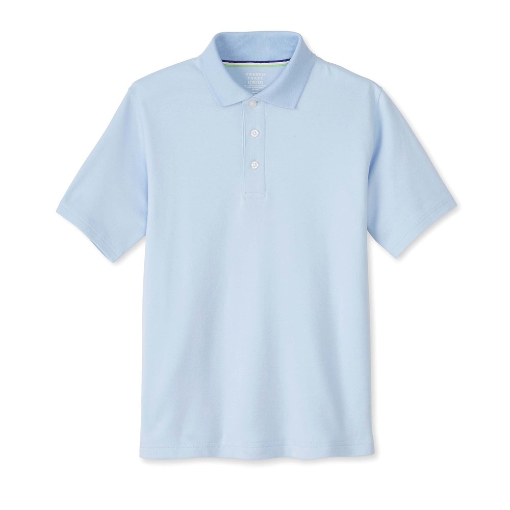 French Toast Adaptive Short Sleeve | Hook and Loop Placket Flat Seams Polo Shirt, Light Blue (New), 10-12