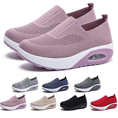 AODGHC Women's Orthopedic Sneakers, Comfortable Air Cushion Walking Shoes, Slip On Shoes (US 7.5, Pink)