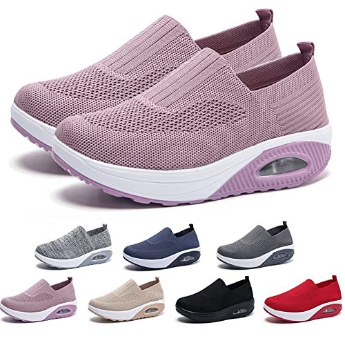 AODGHC Women's Orthopedic Sneakers, Comfortable Air Cushion Walking Shoes, Slip On Shoes (US 7.5, Pink)