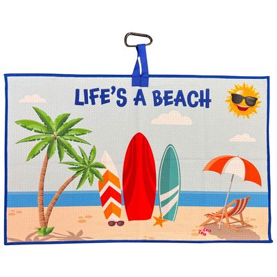 Giggle Golf Funny Waffle Golf Towels for Women  15" x 24" Microfiber with Clip | Fun Golf Gifts, League Prizes & Tournament Towels (Multicolor - Life's A Beach)