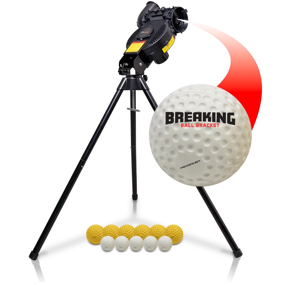 PowerNet Launch F-lite Pro Baseball & Softball Pitching Machine, Breaking Ball Bracket, Variable Speed Up to 90 MPH, Batting Practice Ball Launcher (F-lite Pro)