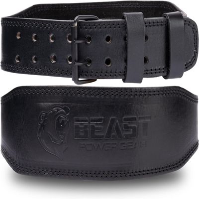 Weight Lifting Belt - 4 Genuine Leather Belts Padded Lower Back Support for Gym Bodybuilding Squat Deadlift Weightlifting Cross Strength Training Men Women Free Wrist Wrap