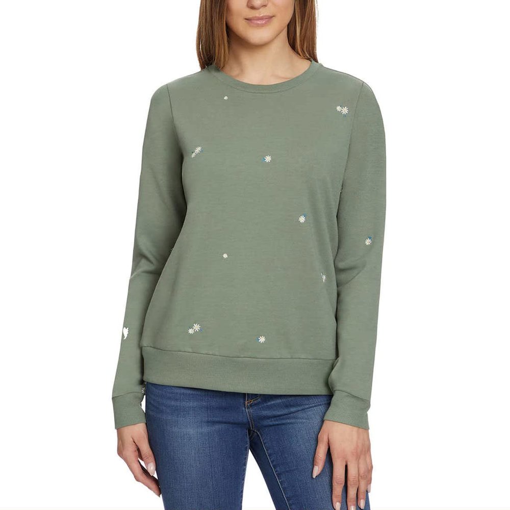 Gloria Vanderbilt Ladies Crewneck, Long Sleeve Pullover embroidered crewneck for women - Green