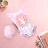 Toddler Girl's Cartoon Rabbit Swimsuit Girl Summer Sleeveless Ruffled Lace Swimsuit 2 PCS Suit (A, 6-7 Years) view 4