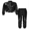 Loodgao Kids Boys Girls Jazz Hip Hop Dance Costumes Shiny Leather Jacket Sweatshirt with Sweatpants Set Black 6 Years view 1