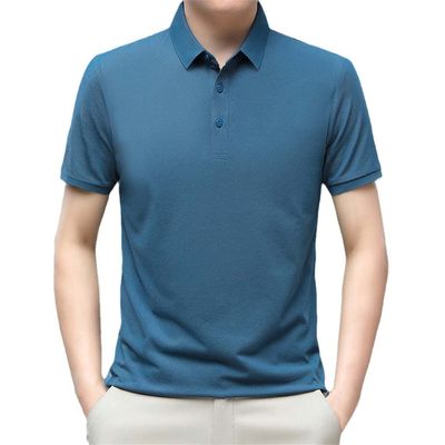 Dninmim Men's Solid Color Loose Business Short Sleeve Polo Shirt Summer Cotton Casual Work T-Shirt Dark Blue