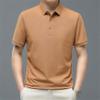 Dninmim Men's Solid Color Loose Business Short Sleeve Polo Shirt Summer Cotton Casual Work T-Shirt Dark Blue view 2