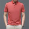 Dninmim Men's Solid Color Loose Business Short Sleeve Polo Shirt Summer Cotton Casual Work T-Shirt Dark Blue view 3