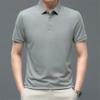 Dninmim Men's Solid Color Loose Business Short Sleeve Polo Shirt Summer Cotton Casual Work T-Shirt Dark Blue view 4