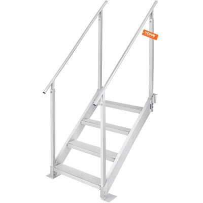 VEVOR Dock Stairs 4 Steps, 500lbs Load Pool Steps, Adjustable Height Aluminum Dock Ladders, Pontoon Boat Ladder with Handrails & Widen Nonslip Pedals for Lake/Pool/Marine Boarding/RV/House