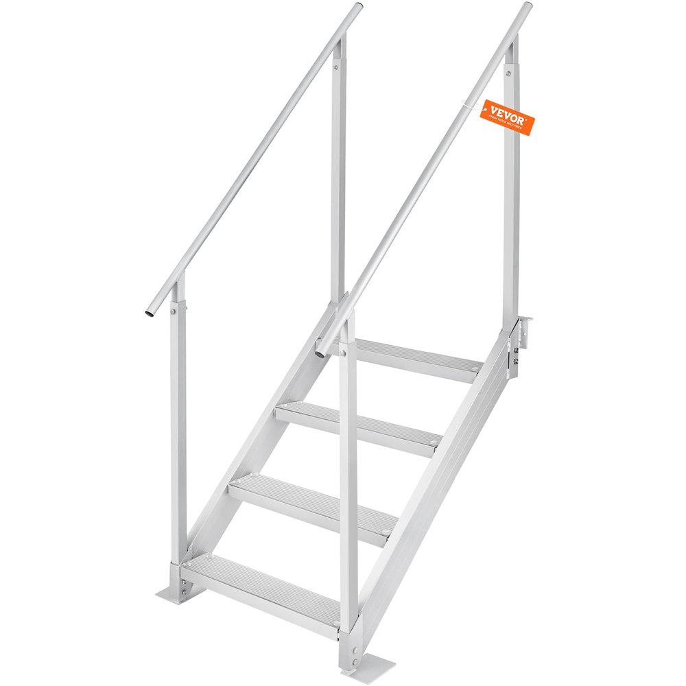 VEVOR Dock Stairs 4 Steps, 500lbs Load Pool Steps, Adjustable Height Aluminum Dock Ladders, Pontoon Boat Ladder with Handrails & Widen Nonslip Pedals for Lake/Pool/Marine Boarding/RV/House