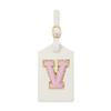 Initial Luggage Tag, PU Leather Luggage Tag, Embroidered Luggage Tag, Letter Luggage Tag, Monogrammed Luggage Tag, Luggage Tag for Baggage Bag Suitcase (V, White Leather+Pink Letter) view 1