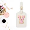 Initial Luggage Tag, PU Leather Luggage Tag, Embroidered Luggage Tag, Letter Luggage Tag, Monogrammed Luggage Tag, Luggage Tag for Baggage Bag Suitcase (V, White Leather+Pink Letter) view 3