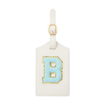 Embroidered Luggage Tag  Initial Bag Tag for Suitcase, Backpack, Carry-On, Duffel  Faux Leather Travel Accessory, Name Identifier, ID Label for Travel Bags (B, White Leather+Blue Letter)