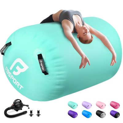 Air Roller Gymnastics Barrel, Inflatable Gymnastics Air Roller Inflatable Air Gymnastics Mat with Electric Pump for Yoga Cheerleading Training Home Outdoor Use (47x30inch Green)