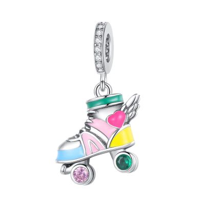 Amuefer Charms for Bracelets Magic Roller Skating Shoes 925 Sterling Silver Charm for Necklaces Gifts for Women