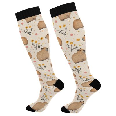 Wusikd Capybaras Compression Socks for Women and Men Circulation Funny Long Socks for Athletic Running 2