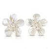 AeraVida 45mm Mother of Pearl Flower Clip-On Earrings for Women Handmade White Floral Jewelry Non Pierced Paddle Back Summer Statement Earrings Lightweight Vintage Gift view 1
