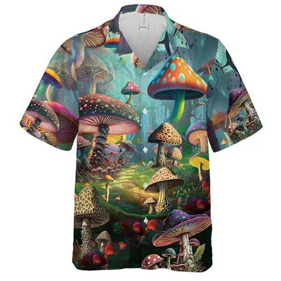 Men's Magical Forest Hawaiian Shirts - Mushrooms Button Down Man Women Hawaiian Shirt Set 36 Size 4XL