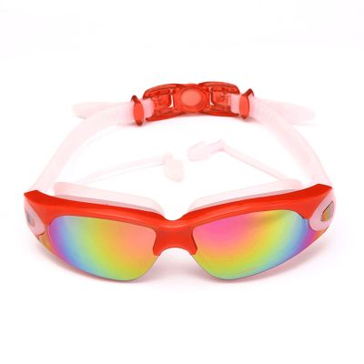KANDUO Swim Goggles, Ergonomic Goggles Swimming Goggleswith Adjustable Lens Strap, Earplug One-Piece Electroplating Swimming Goggles (Color : Red)