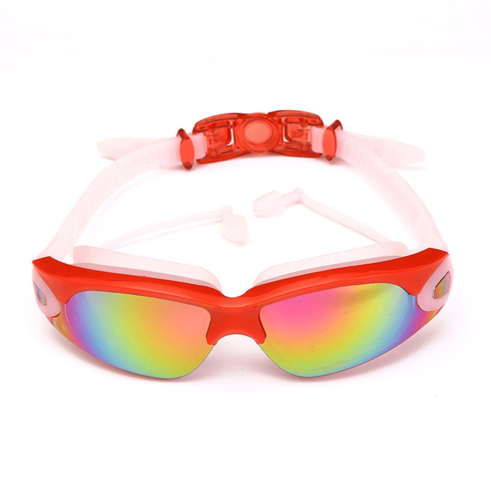 KANDUO Swim Goggles, Ergonomic Goggles Swimming Goggleswith Adjustable Lens Strap, Earplug One-Piece Electroplating Swimming Goggles (Color : Red)