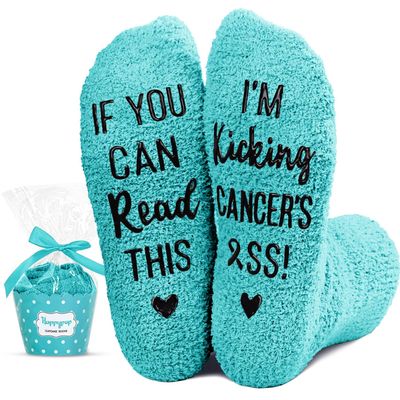 HAPPYPOP Breast Cancer Care Gifts - Breast Cancer Awareness Socks for Women Survivors, Chemo Patient Comforting Gift Ideas for Her Him