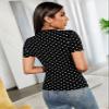 Domt Women's T-Shirt Polka Dot Scallop Trim Choker Neck Tee Women's Tops (Color : Black, Size : Large) view 2