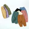 Kids Tales 3 Pack Boys Girls Cotton Linen Pants Child Basic Plain Solid Trousers Big Kids Elastic Waist Long Pants Bloomers view 2