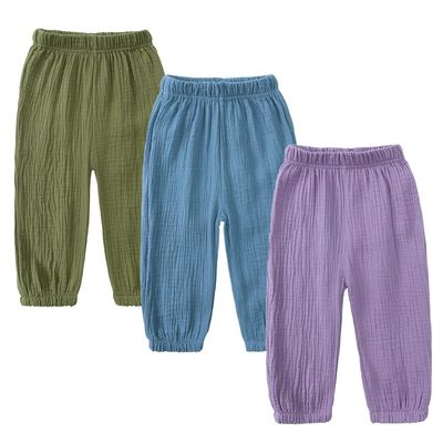 Kids Tales 3 Pack Boys Girls Cotton Linen Pants Child Basic Plain Solid Trousers Big Kids Elastic Waist Long Pants Bloomers