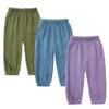 Kids Tales 3 Pack Boys Girls Cotton Linen Pants Child Basic Plain Solid Trousers Big Kids Elastic Waist Long Pants Bloomers view 1