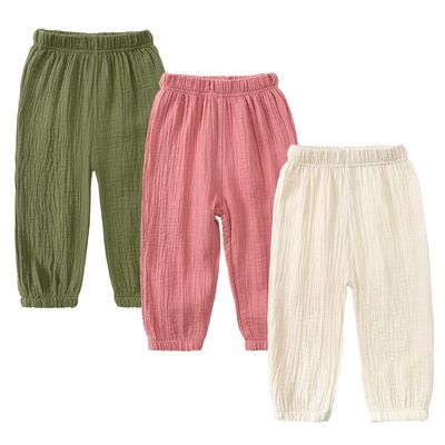 Kids Tales 3 Pack Boys Girls Cotton Linen Pants Child Basic Plain Solid Trousers Big Kids Elastic Waist Long Pants Bloomers