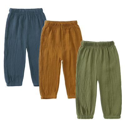 Kids Tales 3 Pack Boys Girls Cotton Linen Pants Child Basic Plain Solid Trousers Big Kids Elastic Waist Long Pants Bloomers