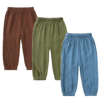 Kids Tales 3 Pack Boys Girls Cotton Linen Pants Child Basic Plain Solid Trousers Big Kids Elastic Waist Long Pants Bloomers